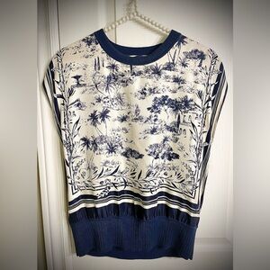 Tory Burch Blue and Cream Scenic Print Blouse